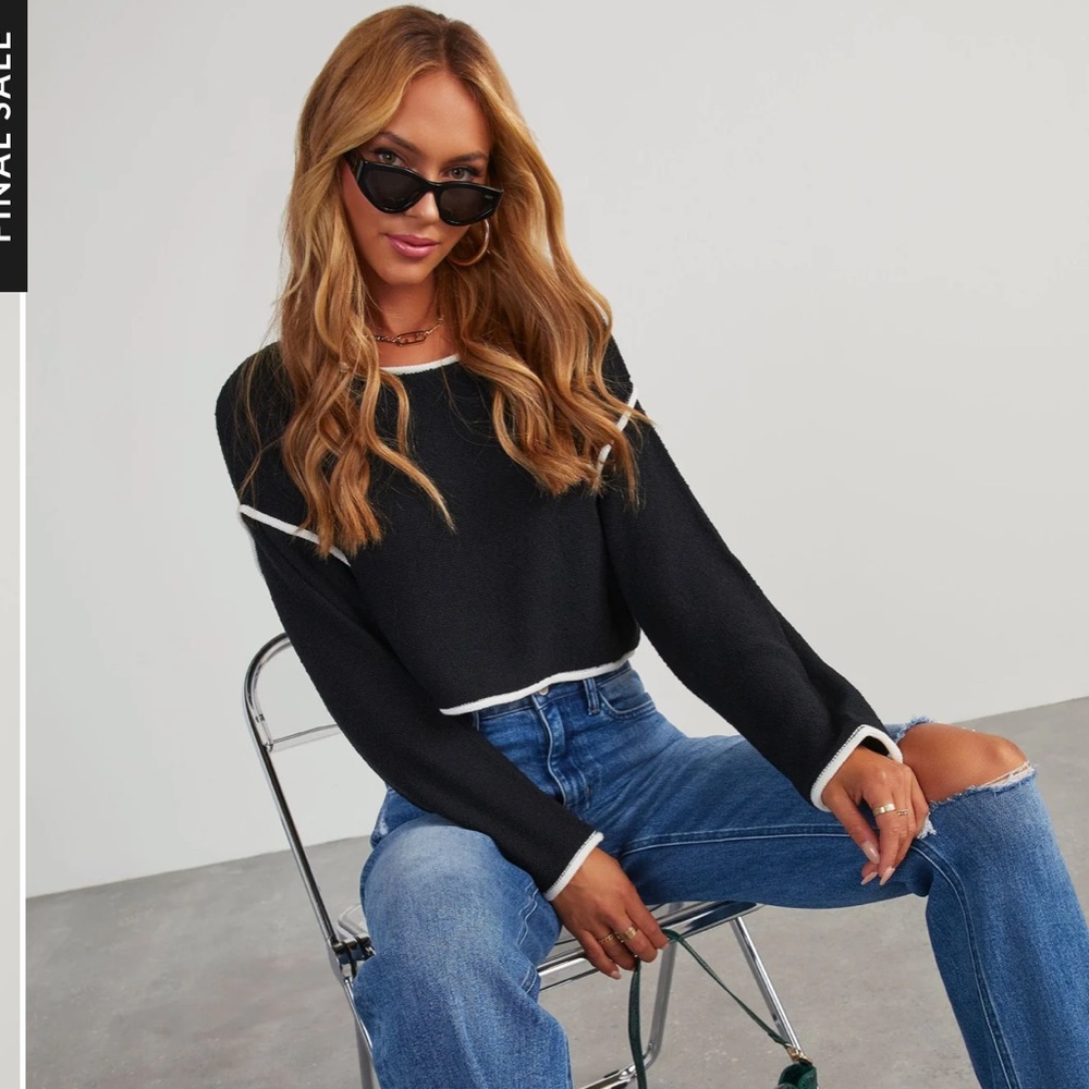 Lorian contrast seam cropped sweater